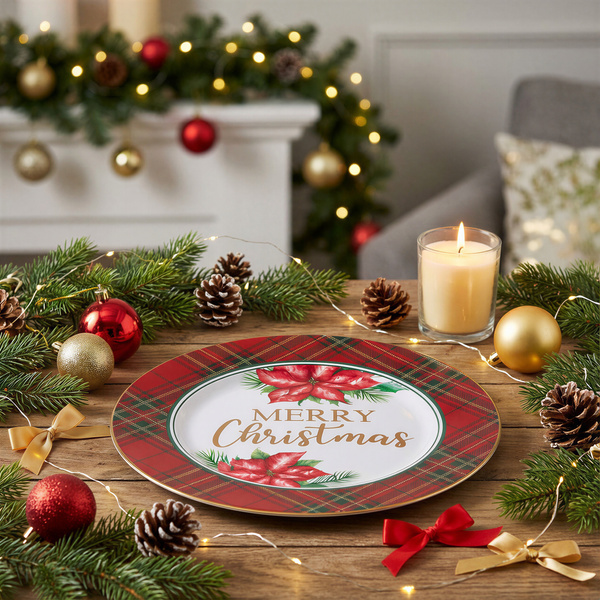 TACA METALOWA 323CM DEKORACYJNA ZIMOWA PODTALERZ 33 CM DO OZDABIANIA