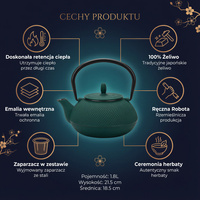 CZAJNIK ŻELIWNY IMBRYK 1.8L DUŻY ZIELONY DO HERBATY + ZAPARZACZ STALOWY