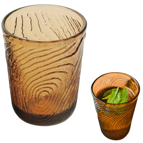 SZKLANKA DO WODY GRINKÓW SOKU 250ml WZÓR PLASTRA DREWNA ARBRE BRĄZOWY
