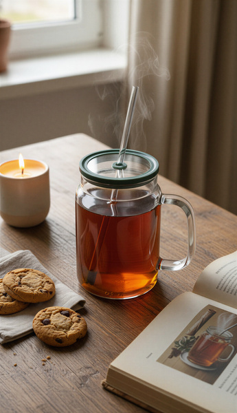 KUBEK BIDON DUŻY SZKLANY 1,5L PRZEZROCZYSTY Z POKRYWKĄ I SŁOMKĄ BIG SZKLANA