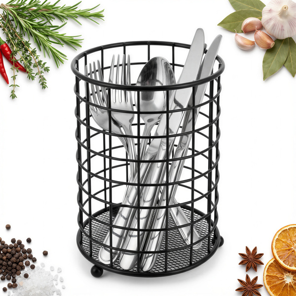 POJEMNIK NA SZTUĆCE CZARNY STAL ORGANIZER KOSZYK