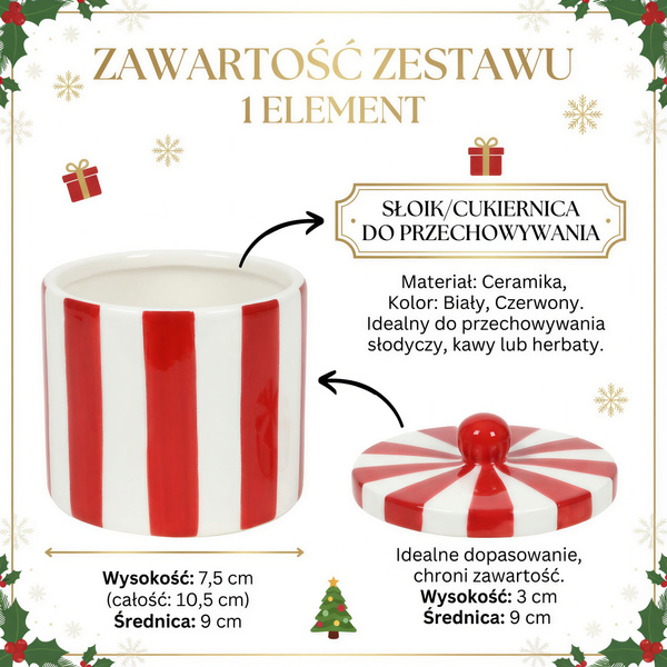 CUKIERNICA SŁOIK POJEMNIK Z PORCELANY CZERWONO-BIAŁY 10,5 CM DEKORACJA