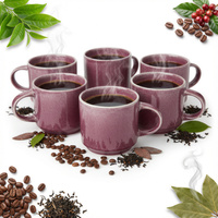 KUBKI DO KAWY HERBATY KUBEK ZESTAW 6szt FIOLOTOW-ŚLIWKOWY CERAMIKA 350 ml