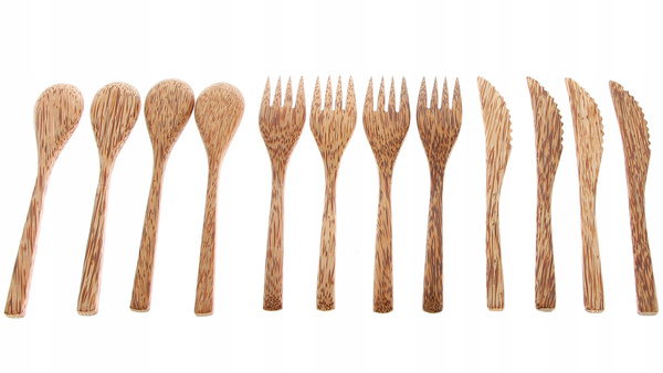 12 el SZTUĆCE DREWNIANE KOKOS WIDELEC NÓŻ ŁYŻKA