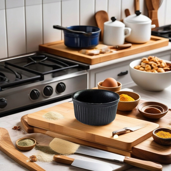 CERAMICZNE MISECZKI DO CRÈME BRÛLÉE 8SZT + OPALARKA CZARNA ZESTAW