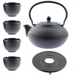 CZAJNIK 1,5L ŻELIWNY 4x CZARKI PODKŁADKA ZESTAW