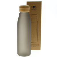 BUTELKA SZKLANA BIDON DO WODY NA SIŁOWNIE EKO 600 ML ZAKRĘTKA BAMBUSOWA