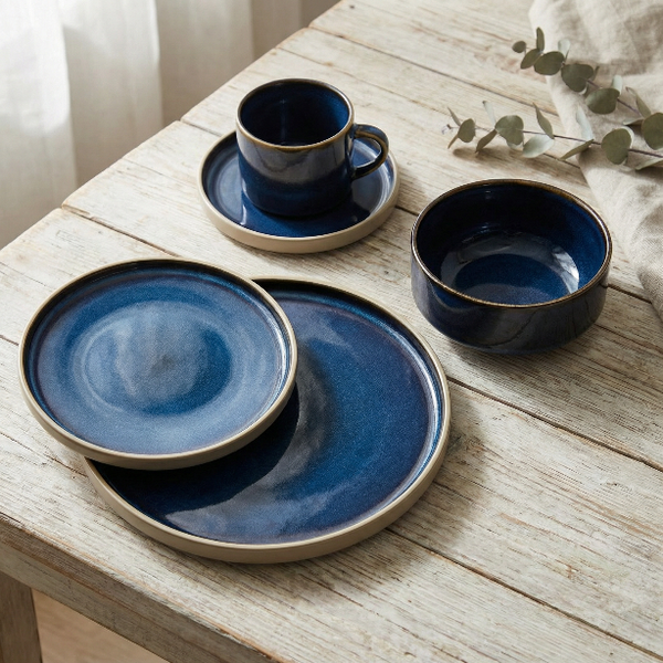 SERWIS OBIADOWYO KAWOWY 30 EL. DLA 6 OSÓB FILIŻANKI DO KAWY BLUE CERAMIKA