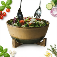 PÓLMISEK PATERA Z DREWNIANĄ POSTAWKĄ CERAMIKA DUŻY UNIKALNY WYGLĄD