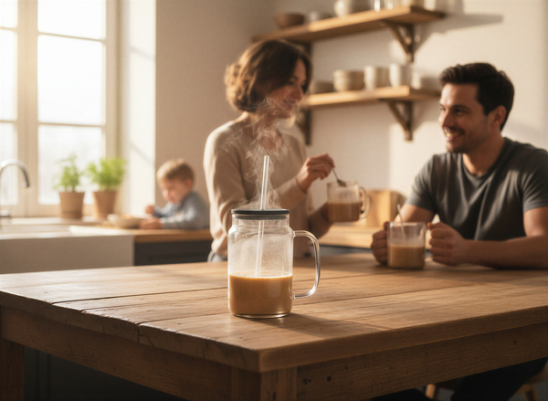 KUBEK BIDON DUŻY SZKLANY 1,5L PRZEZROCZYSTY Z POKRYWKĄ I SŁOMKĄ BIG SZKLANA