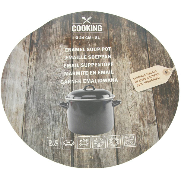 GARNEK EMALIOWANY CZARNA EMALIA 24CM 8L BIGOS