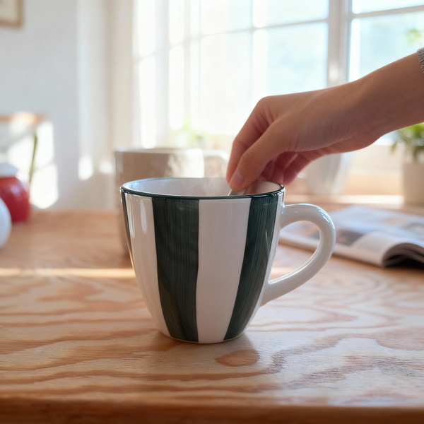 KUBEK 350ML DO ŚWIĄTECZNY CERAMIKA ZIELONO-BIAŁY, ZMYWARKA