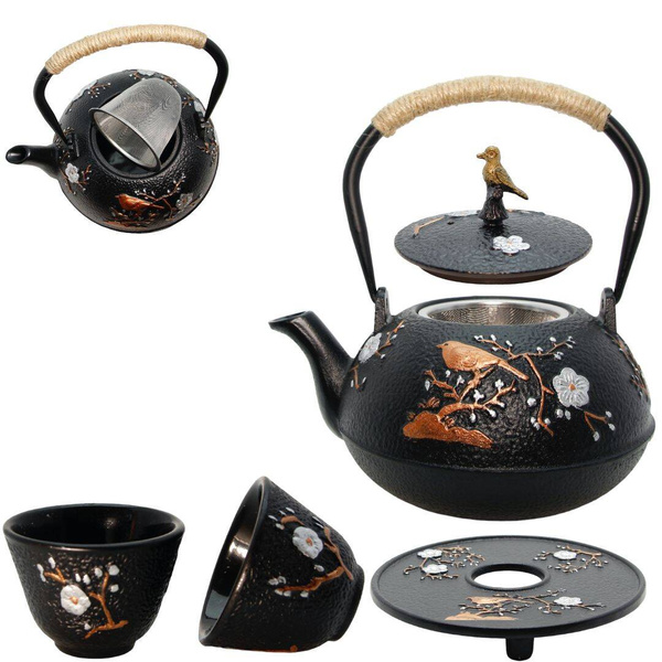 CZAJNIK IMBRYK ŻELIWNY 1,2L ZAPARZACZ SITKO DO HERBATY +2 CZARKI PODKŁADKA