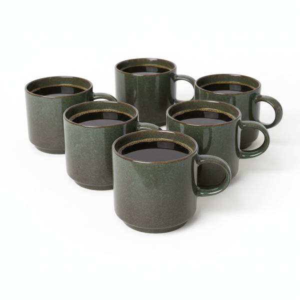 KUBKI DO KAWY HERBATY KUBEK ZESTAW 6 SZT. CIEMNOZIELONY MAT 350 ML Ø 9,5 CM