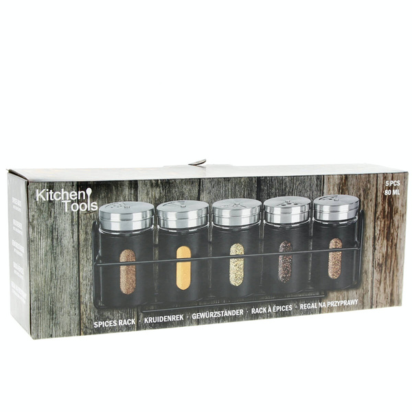 STOJAK NA PRZYPRAWY PÓŁKA PRZYPRAWNIK 5 SZTUK STALOWY CZARNY ORGANIZER