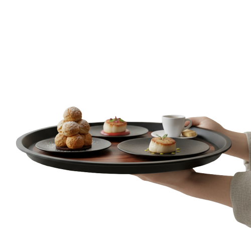 TACA KUCHENNA KELNERSKA ANTYPOŚLIZGOWA IMITACJA DREWNA BRĄZ OKRĄGŁA 36 cm