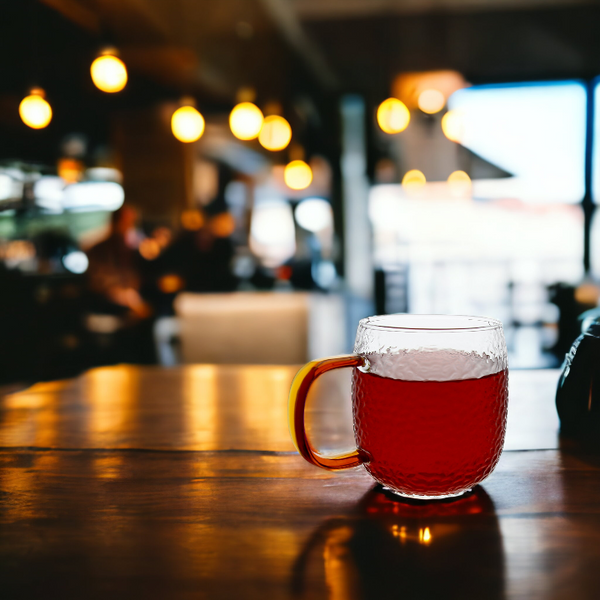 SZKLANKA KUBEK SZKLANY DO KAWY I HERBATY 330 ml. Z BURSZTYNOWYM UCHEM