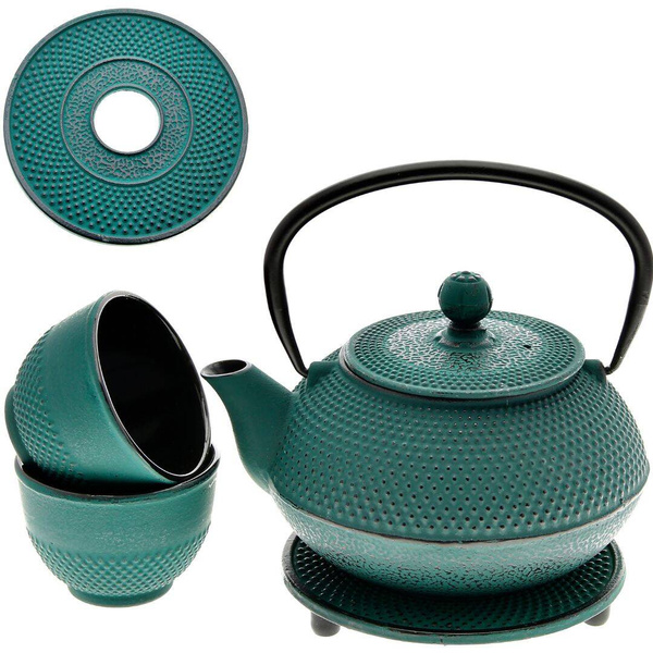 CZAJNIK 0.8L ŻELIWNY 2x CZARKI PODKŁADKA IMBRYK Z SITKIEM DO ZIÓŁ HERBATY