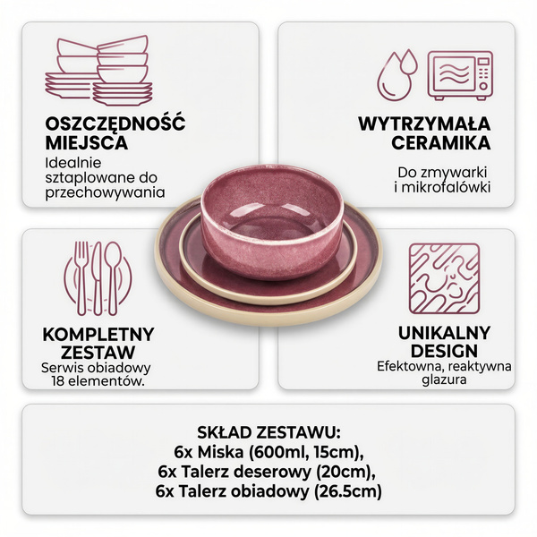 SERWIS OBIADOWY KOMPLET TALERZY 18EL. ZASTAWA OBIADOWA ZESTAW NA 6 OSÓB