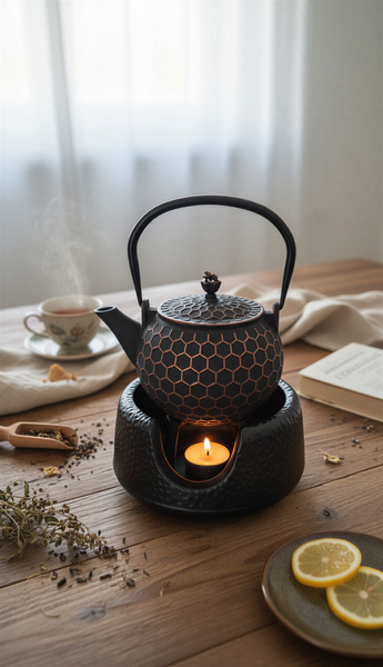 CZAJNIK ŻELIWNY IMBRYK 1,2 L ZAPARZACZ DO HERBATY I ZIÓŁ + PODGRZEWACZ