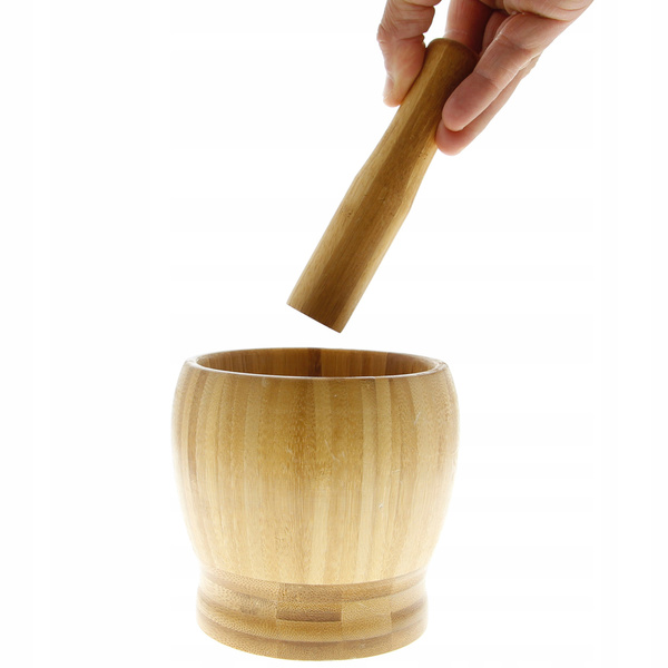 MOŹDZIERZ Z TŁUCZKIEM KUCHENNY BAMBUSOWY DREWNIANY DO ZIÓŁ I PRZYPRAW