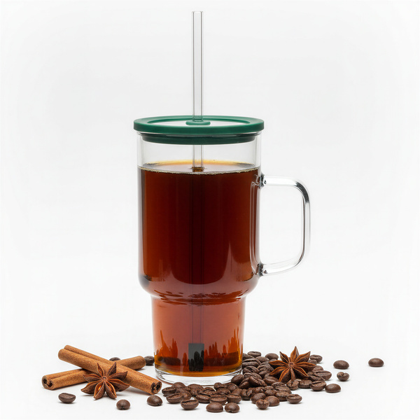 KUBEK BIDON SZKLANY TYPU STANLEY BIG 1,1L PRZEZROCZYSTY Z POKRYWKĄ I SŁOMKĄ