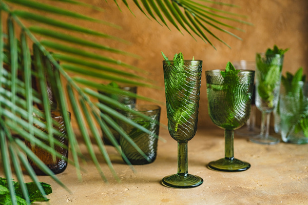 KIELISZEK DO SZAMPANA SZKLANY WZÓR PLASTRA DREWNA ARBRE ZIELONY DESIGN