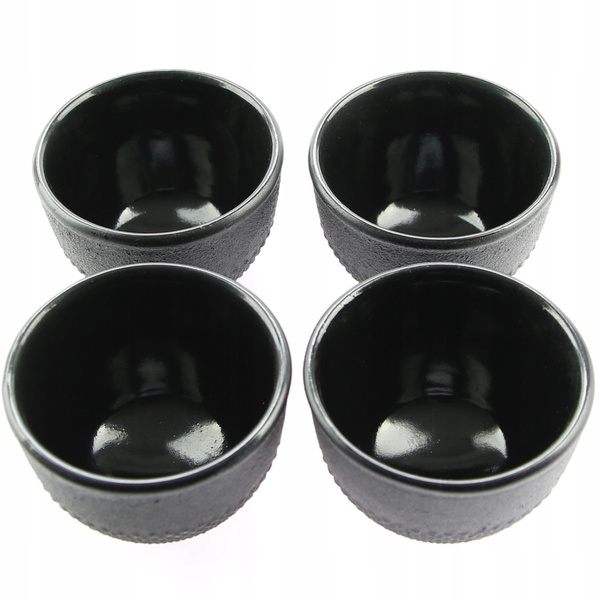 FILIŻANKI CZARKI ŻELIWNE ZESTAW DLA 4 OSOB DO HERBATY I ZIÓŁ 100 ml CZARNE