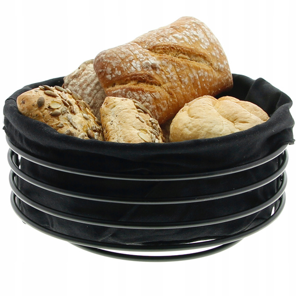 KOSZYK METALOWY NA CHLEB + WKŁAD Z TKANINY CZARNY