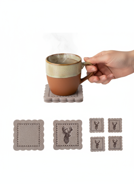 PODKŁADKA POD KUBEK SZKLANKĘ FILCOWA PODSTAWKA ZESTAW 4 BEŻOWE 10×10 CM