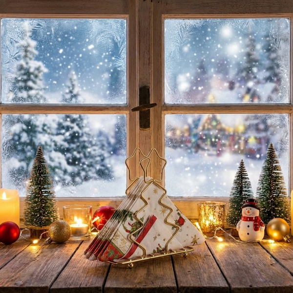 SERWETNIK CHOINKA POJEMNIK NA SERWETKI ZŁOTY STOJAK STALOWY 18×16,5 CM