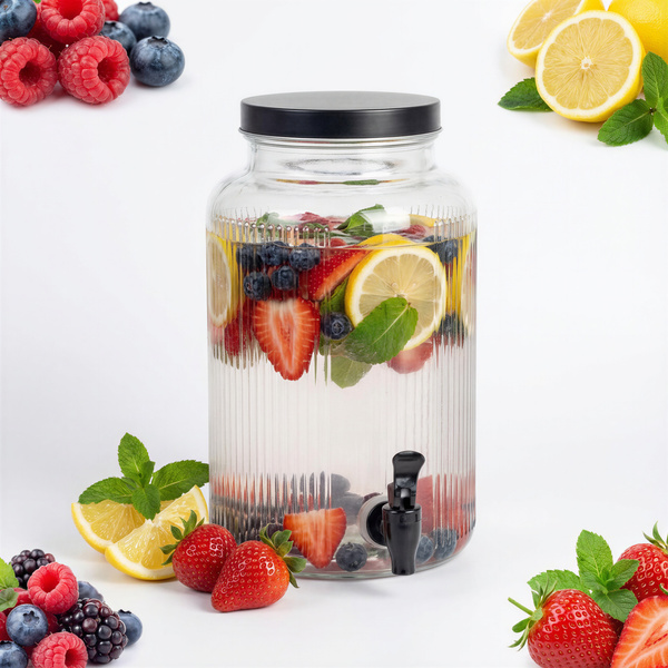 SŁOIK z kranikiem DZBANEK CZARNY PASKI szklany 5L