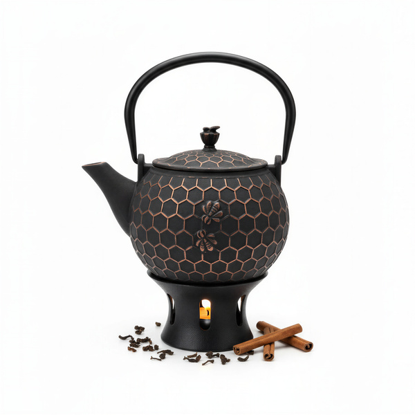 CZAJNIK ŻELIWNY IMBRYK 1,8L ZAPARZACZ DO HERBATY + PODGRZEWACZ + WIDELCZYK