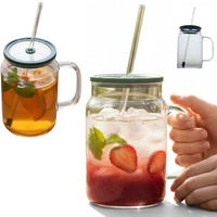 KUBEK BIDON DUŻY SZKLANY 1,5L PRZEZROCZYSTY Z POKRYWKĄ I SŁOMKĄ BIG SZKLANA