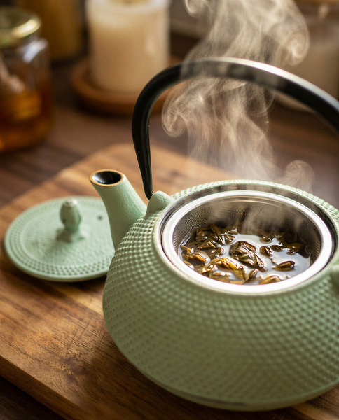 CZAJNIK ŻELIWNY IMBRYK 1.8L DUŻY MIĘTOWY DO HERBATY + ZAPARZACZ STALOWY