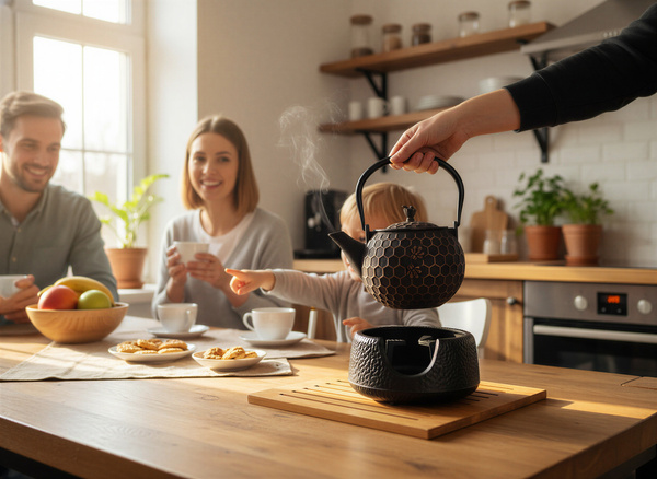 CZAJNIK ŻELIWNY IMBRYK PSZCZÓŁKA 1,8L DO HERBATY + PODGRZEWACZ ŻELIWNY