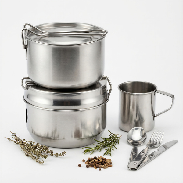 MENAŻKA STALOWA HARCERSKA TURYSTYCZNA ZESTAW 7 CZ