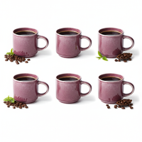 KUBKI DO KAWY HERBATY KUBEK ZESTAW 6szt FIOLOTOW-ŚLIWKOWY CERAMIKA 350 ml