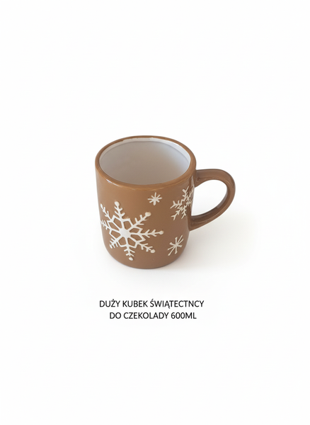 DUŻY KUBEK ŚWIĄTECZNY DO CZEKOOLADY 600ML BRĄZOWY BŁYSZCZĄCY ZMYWARKA Ø 9,5