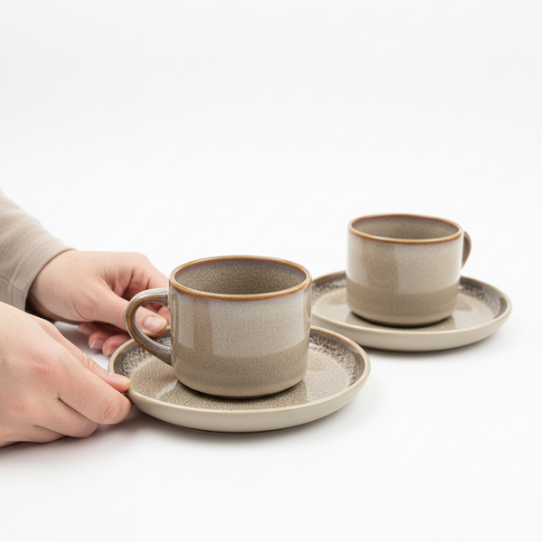 FILIŻANKI ZESTAW KAWOWY ZE SPODKAMI DO KAWY HERBATY 200 ML BEŻOWY Ø 8,5 CM