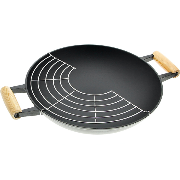 WOK ŻELIWNY PATELNIA 37 CM Ø POKRYWKA ZESTAW + PRZYBORY