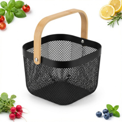 KOSZYK NA OWOCE WARZYWA PATERA CZARNYA KOSZ Z BAMBUSOWĄ RĄCZKĄ 24x25cm