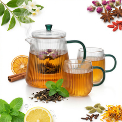 Żaroodporny szklany ZESTAW JUSTINE zaparzacz + 2 szklanki ZIELONY