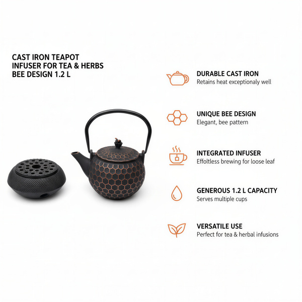 CZAJNIK ŻELIWNY IMBRYK 1,2L ZAPARZACZ DO HERBATY I ZIÓŁ PODGZREWACZ ŻELIWNY