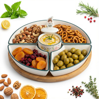 OBROTOWA PATERA CERAMICZNA 27,5 CM NA BAMBUSIE 7 ELEMENTÓW PANI KWIATEK