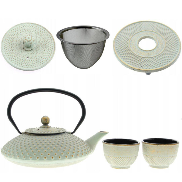 CZAJNIK ŻELIWNY 1,25L IMBRYK ZAPARZACZ DO HERBATY + 2x CZARKI + PODKŁADKA