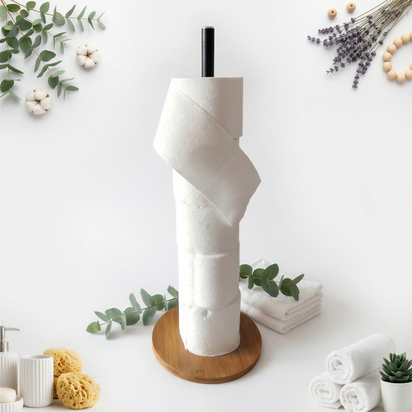 UCHWYT NA PAPIER TOALETOWY STOJĄCY DO WC 51 cm STOJAK METALOWY BAMBUOSOWY