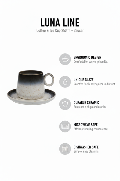 FILIŻANKA CERAMIKA 250 ML Z TALERZYKIEM LUNA LINE