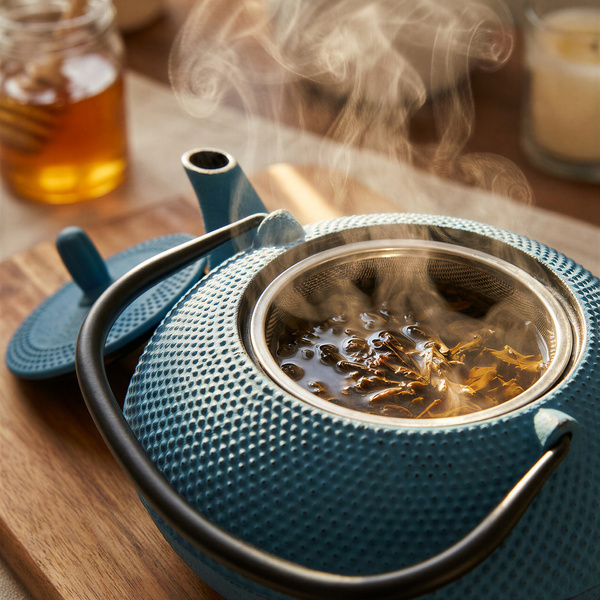 CZAJNIK ŻELIWNY IMBRYK 1.8L DUŻY TURKUSOWY DO HERBATY + ZAPARZACZ STALOWY