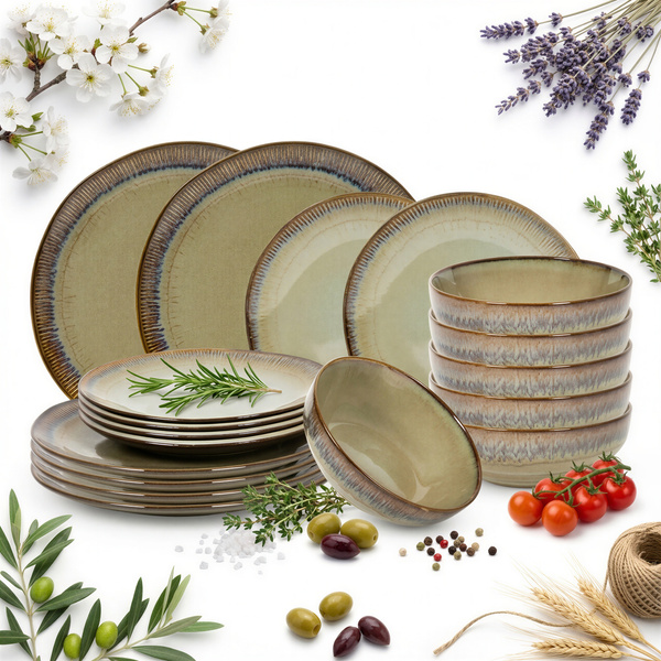 SERWIS OBIADOWY zestaw talerzy ceramicznych 18 el. STORM BROWN na 6 osób